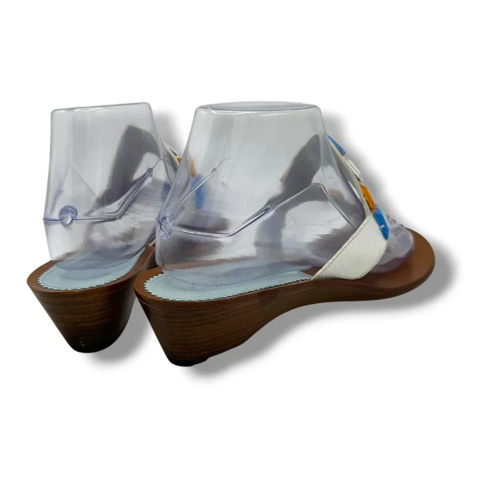 Cole Haan Womens White Leather Crystal Embellished Wedge Thong Sandals Size 8B